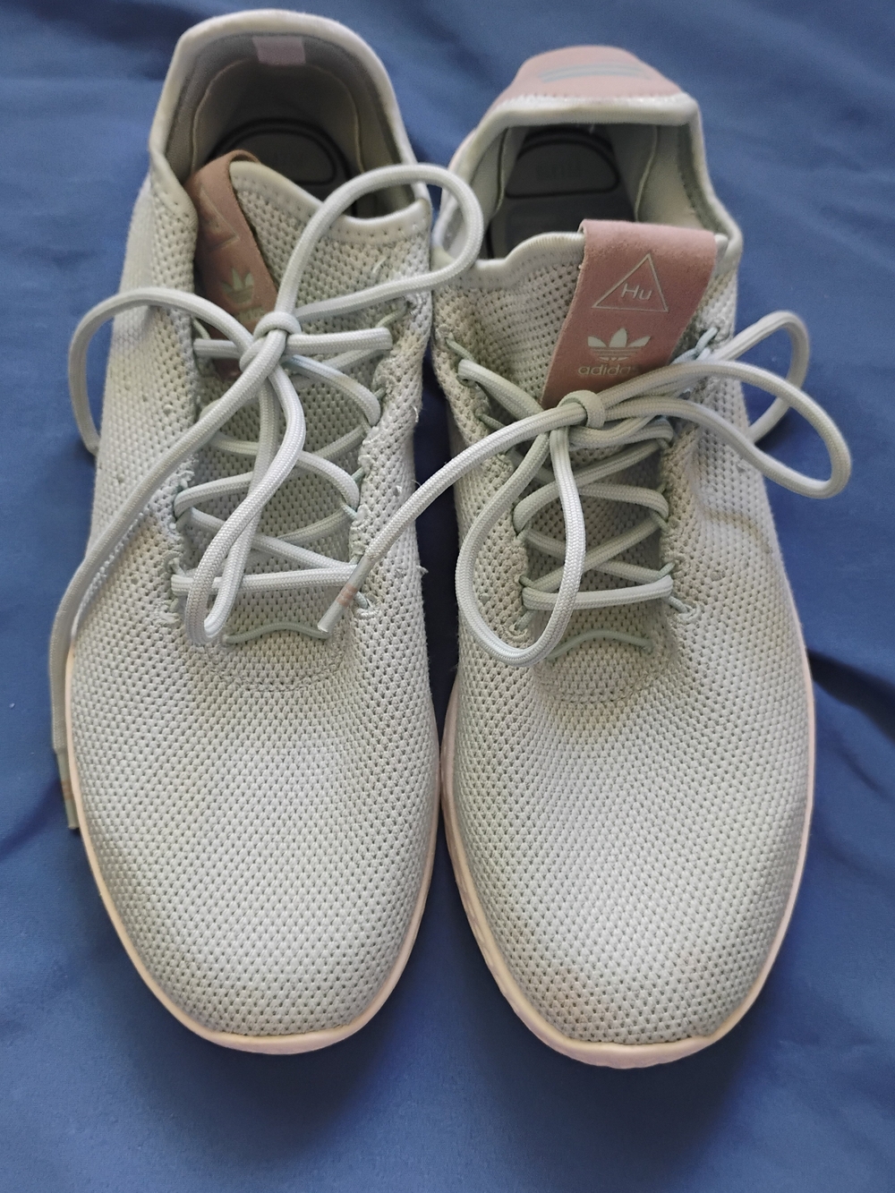 Adidas Hu Lightweight Knit Sneakers in Light Gray with Pink Accents